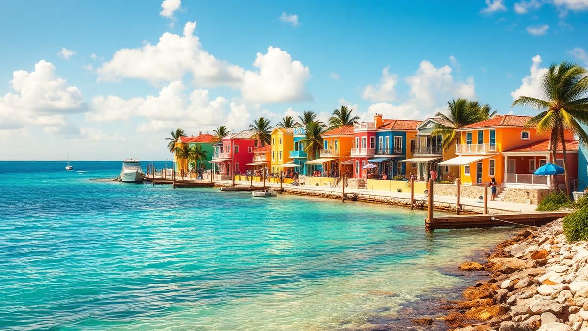 Gekleurde waterfronthuizen aan de kust van Curaçao