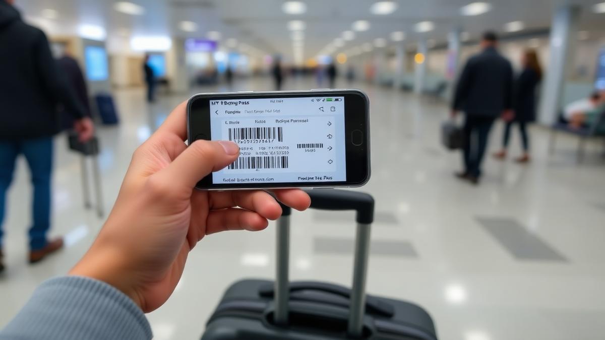 Mobiele instapkaart op een smartphone bij een koffer