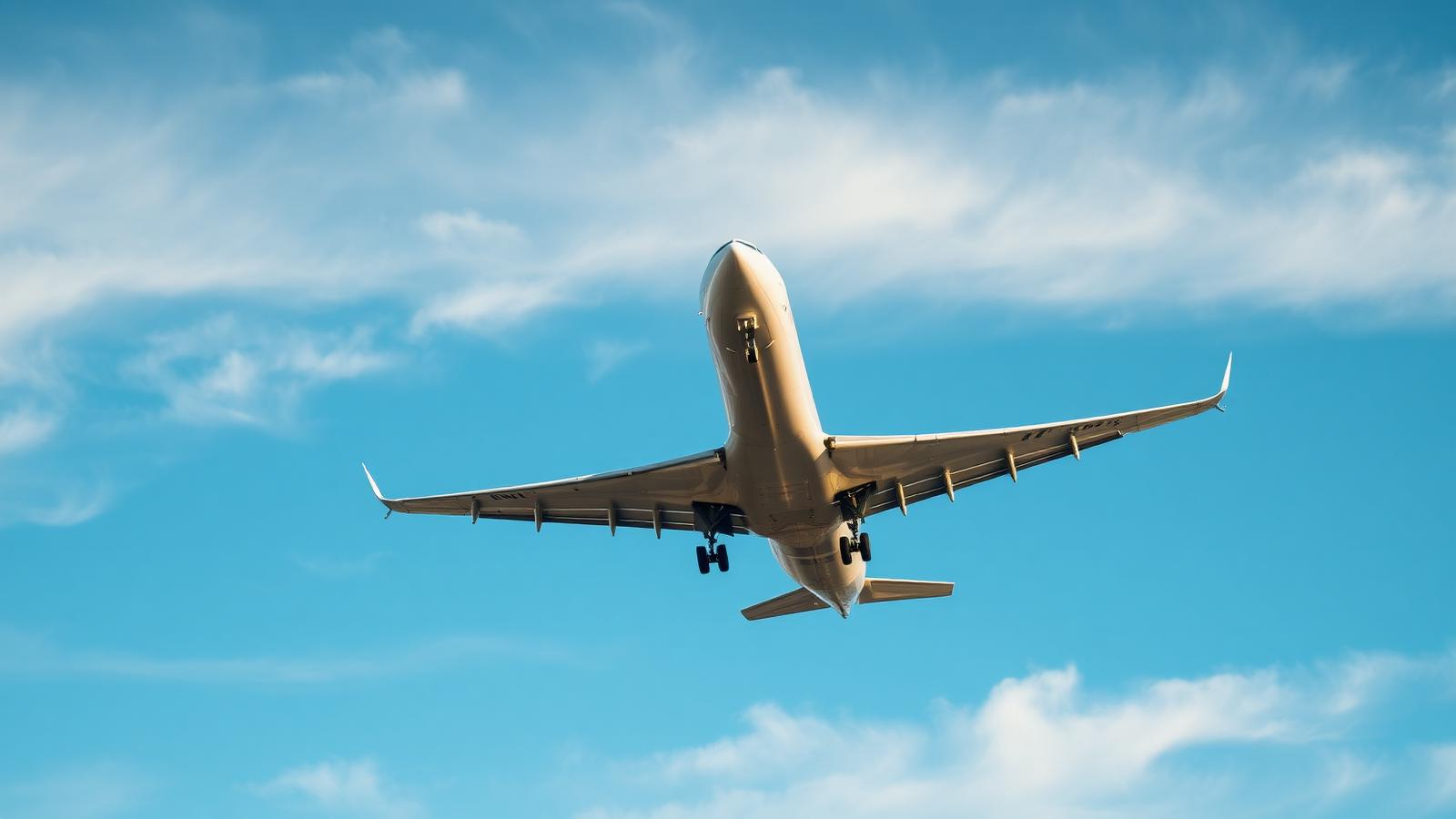 Vliegtuig maakt een bocht kort na opstijgen tegen de lucht